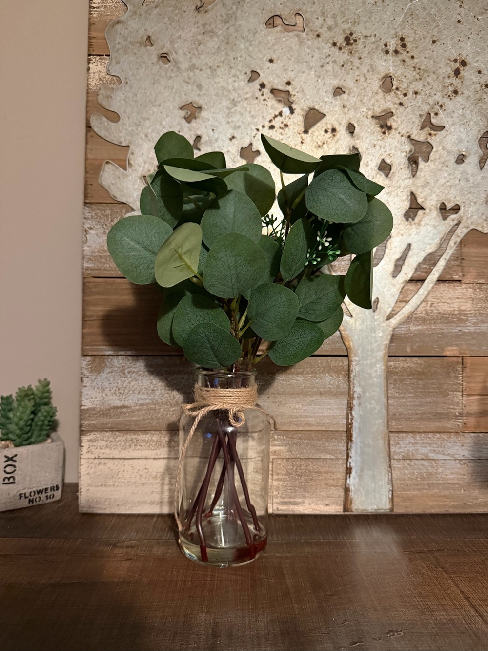 Vannyster 14" Artificial Eucalyptus Stems in Glass Vase with Faux Water